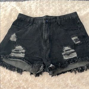Black ripped jean shorts